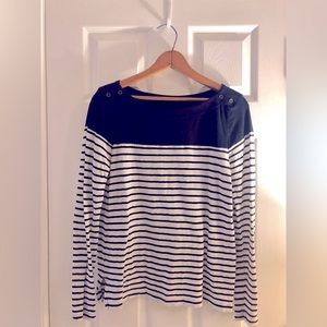 Striped, boatneck Loft top, size S